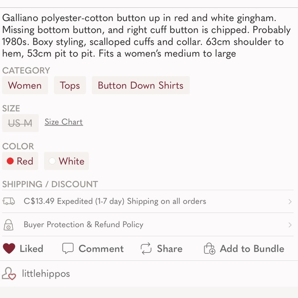 Vintage gingham button up with embroidery, medium - Picture 6 of 6